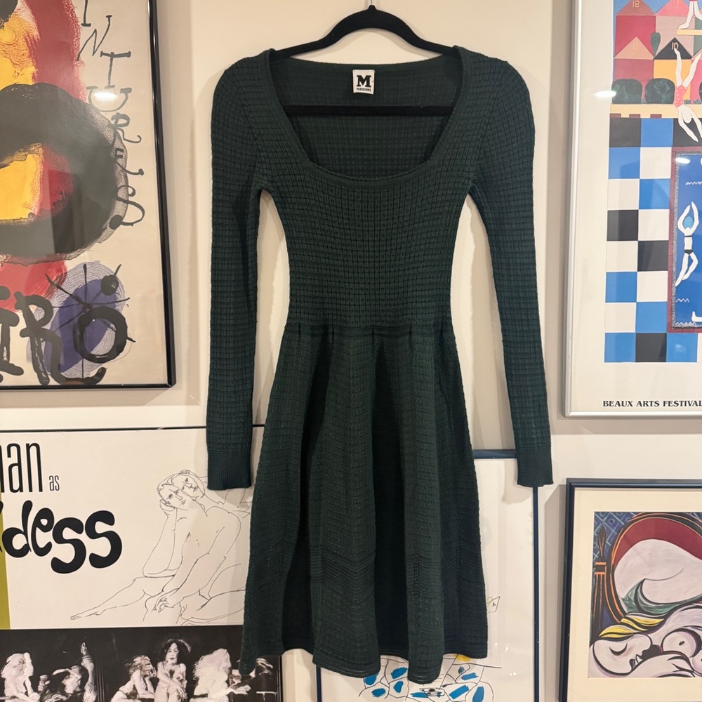 Vintage M by Missoni green knit long sleeve skater dress - fits like M